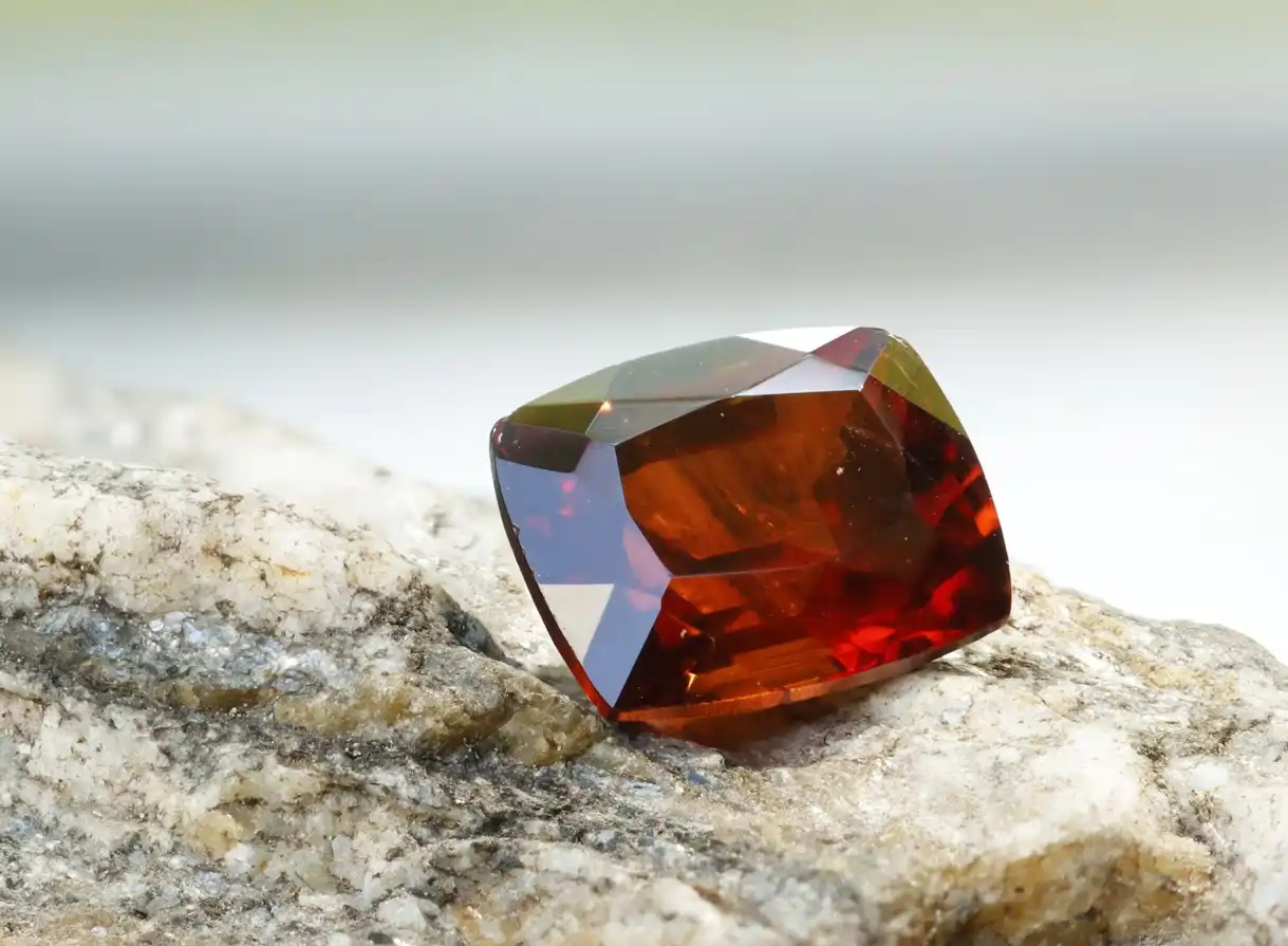 Broušený Český granát - spessartin z Kraskova 6,8x5,6x4,1mm 1,55ct